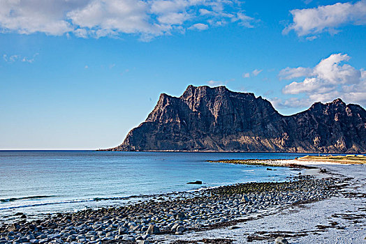崎岖,悬崖,遥远,海滩,罗弗敦群岛,挪威