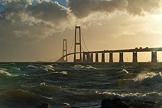 桥,重,海浪,纽堡,南,丹麦,欧洲