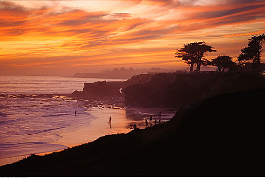 海滩,黄昏,加利福尼亚,美国