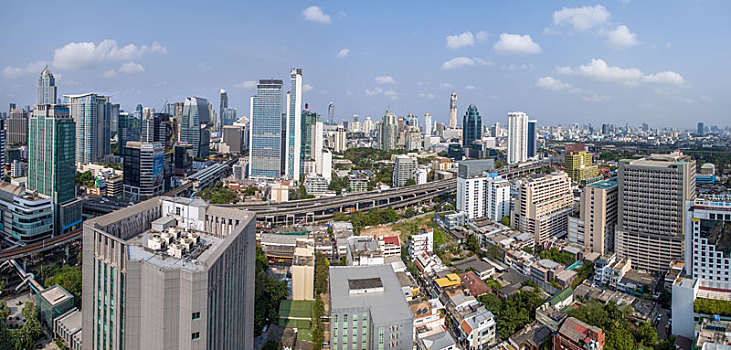 曼谷,城市,全景,道路,航拍