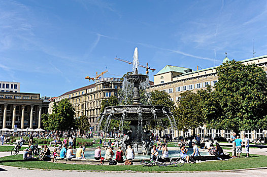 喷泉,斯图加特,巴登符腾堡,德国,欧洲