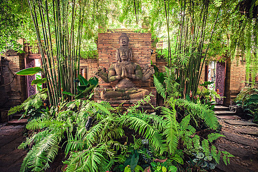 佛像,赤陶,花园,清迈,北方,泰国,东南亚,亚洲