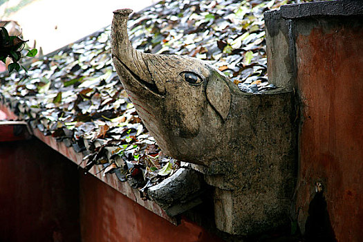 重庆壁山文庙大成殿围墙上的象头石雕