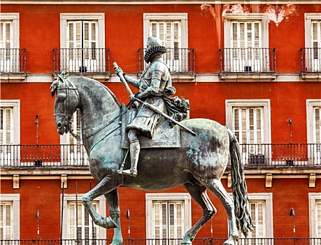 国王,骑马雕像,马约尔广场,城市,马德里,西班牙