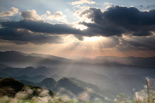 日出,山,漂亮,彩色,背景