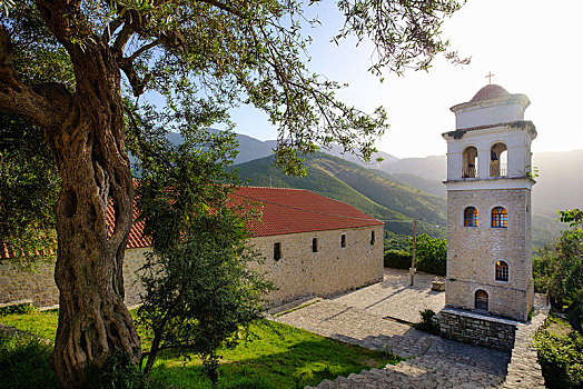 东正教,教堂,钟楼,古老,山村,阿尔巴尼亚,欧洲