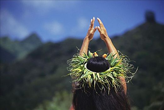 法属玻利尼西亚,女性,塔希提岛,舞者,抬手,后面