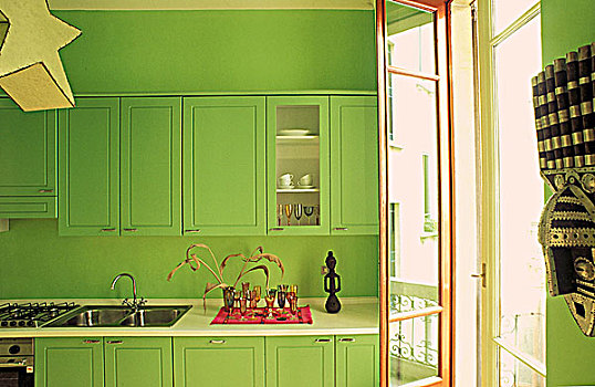 现代,绿色,厨房