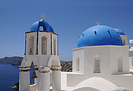 钟楼,教堂,圆顶,锡拉岛,火山,岛屿,希腊,欧洲