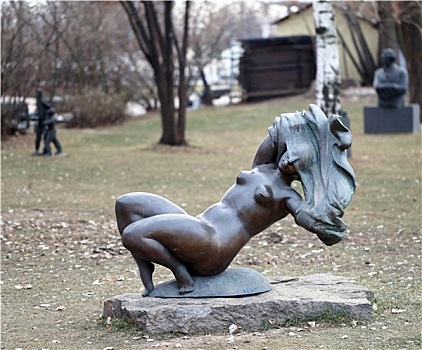 雕塑,女孩,站立,公园