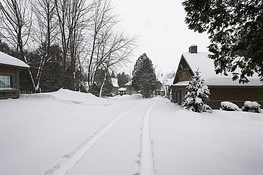 郊区住宅,暴风雪