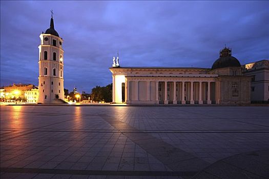光亮,大教堂,钟楼,大教堂广场,维尔纽斯,立陶宛,波罗的海国家,欧洲