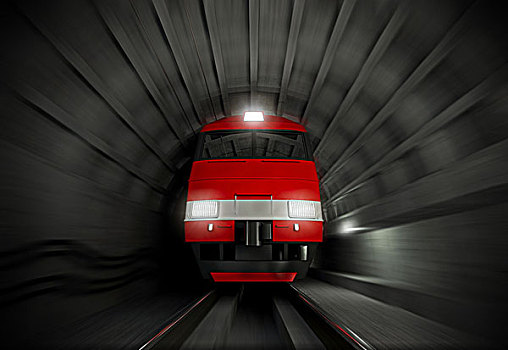 现代,迅速,红色,白色,电,列车,暗色,隧道
