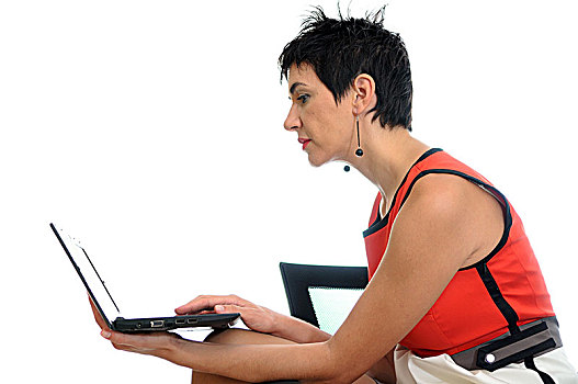 短发,职业女性,笔记本电脑,坐,办公椅