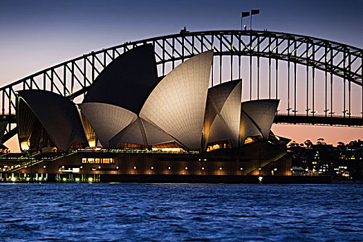 悉尼歌剧院,悉尼海港大桥,黄昏,悉尼,澳大利亚