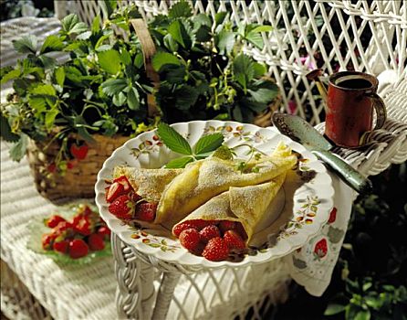 新鲜,草莓,薄煎饼,花园