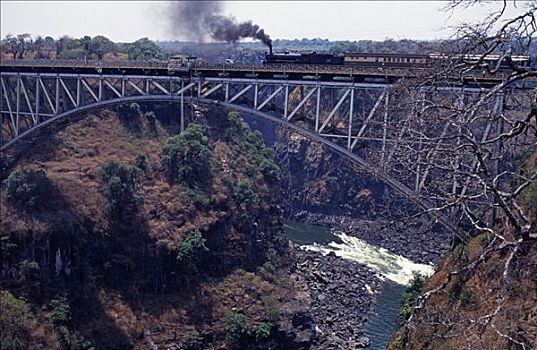 蒸汽机车,维多利亚瀑布,吊桥,国家,铁路