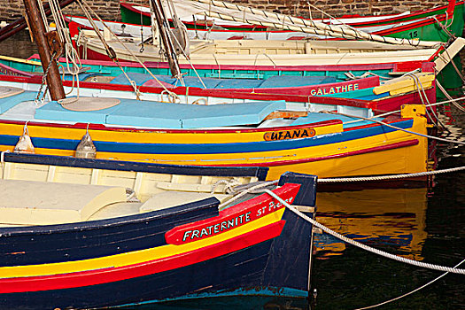 彩色,帆船,小,港口,科利乌尔,朗格多克-鲁西永大区,法国