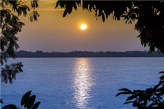 日落,上方,湄公河