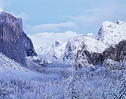 加利福尼亚,内华达山脉,优胜美地国家公园,初雪,优胜美地山谷,冬天,早晨,大幅,尺寸