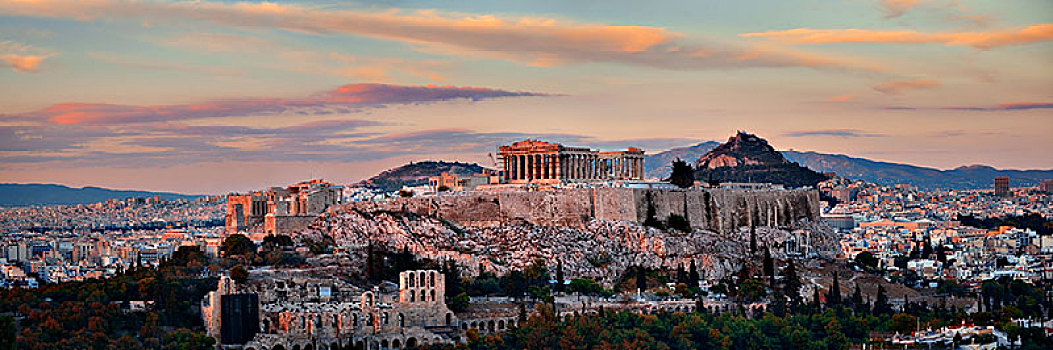 雅典,天际线,日出,全景,山顶,希腊