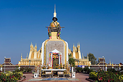 雕塑,国王,塔銮寺,庙宇,万象,老挝,印度支那,亚洲