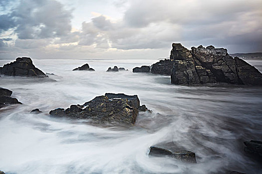长时间曝光,海洋,螺旋,石头,德文郡,英国