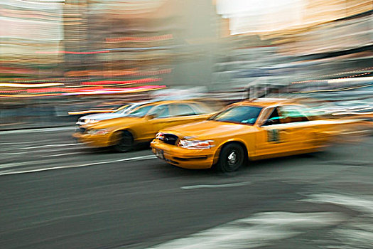 黄色,出租车,城市街道,动感