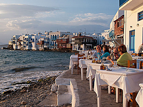 用餐,享受,风景,希腊人,岛屿,米克诺斯岛,希腊