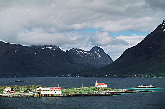 挪威,罗浮敦群岛,风景,城镇,山,大幅,尺寸