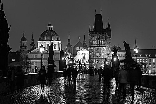 捷克共和国,布拉格,查理大桥,夜晚