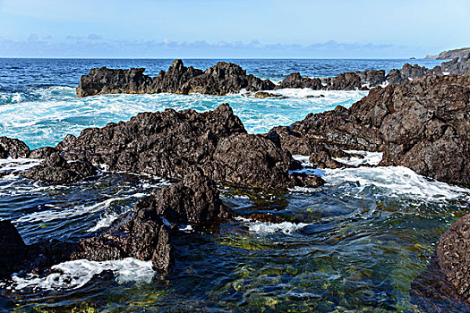 岩石,海岸线,靠近,法亚尔,亚速尔群岛,葡萄牙,欧洲