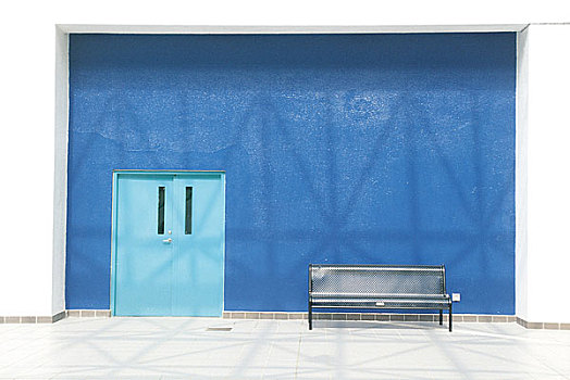 长椅,蓝色,墙壁