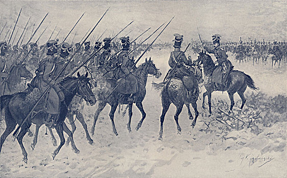 等待,法国,骑兵,冲锋,1812年,1896年,艺术家,未知