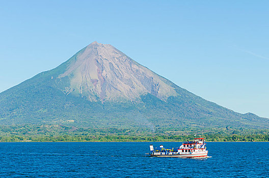 渡轮,正面,岛屿,火山,康塞普西翁,尼加拉瓜,湖,中美洲