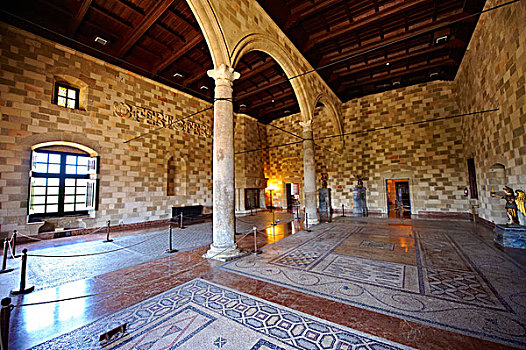 室内,希腊风格,图案,地面,14世纪,中世纪,宫殿,圣约翰,世界遗产,罗得斯,希腊,欧洲