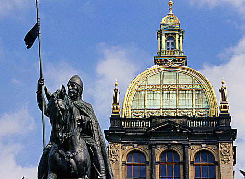 瓦兹拉夫,纪念建筑,国家博物馆,广场,布拉格,捷克共和国