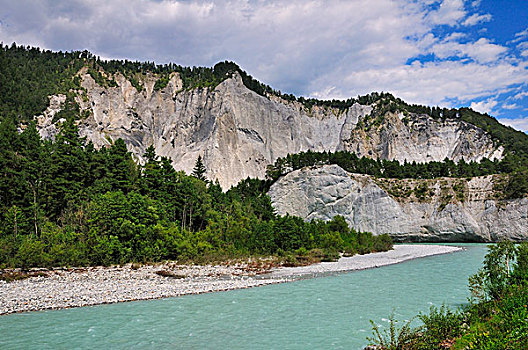 石灰石,悬崖,河,山谷,靠近,瑞士,欧洲