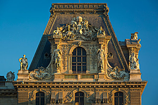 晚间,阳光,建筑细节,卢浮宫,巴黎,法国