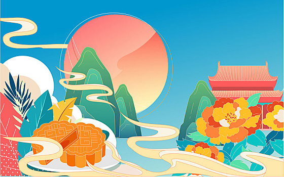 中秋佳節海報中國傳統節日嫦娥奔月團圓插畫