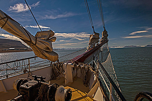 泛舟,帆船,安提瓜岛,靠近,朗伊尔城,斯匹次卑尔根岛,北极,挪威,欧洲