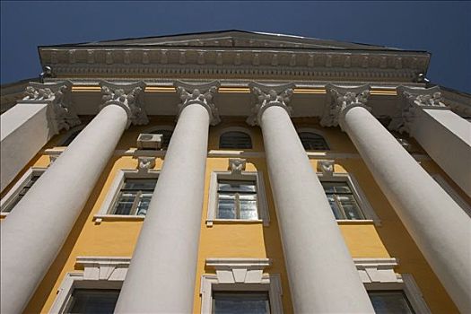乌克兰,基辅,地区,地点,城镇景色,历史建筑,柱子,正面,建筑,蓝天,2004年