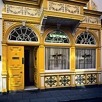 乔治时期风格,房子,黄色,涂绘,建筑,街道,都柏林,爱尔兰