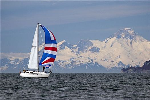 帆船,帆,满,风,2005年,天涯,赛舟会,库克海峡,阿拉斯加,火山,夏天