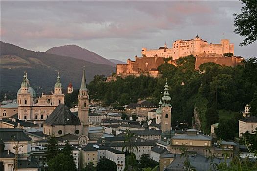 上方,中心,城镇,大教堂,要塞,霍亨萨尔斯堡城堡,萨尔茨堡,奥地利