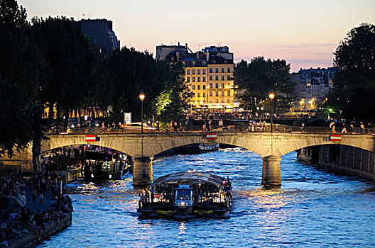 观光,船,黃昏,塞纳河,巴黎,法国,欧洲