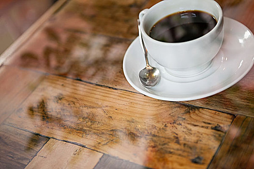俯拍,黑咖啡,木桌子,咖啡,店
