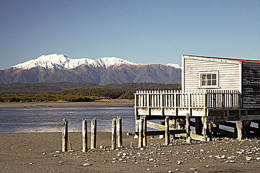 老,木质,护墙板,建筑,泻湖,西海岸,南岛,新西兰