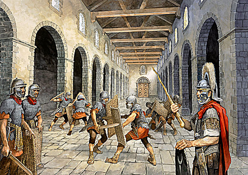 罗马人,步兵,实践,战斗,世纪,艺术家