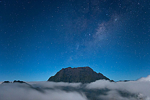 夜晚,风景,顶峰,高处,云,法国,岛屿,团聚,印度洋